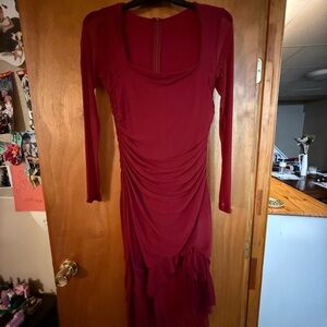 Chic Long Sleeve Burgundy Dress